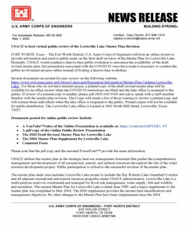 Lewisville Lake Master Plan Virtual Meeting